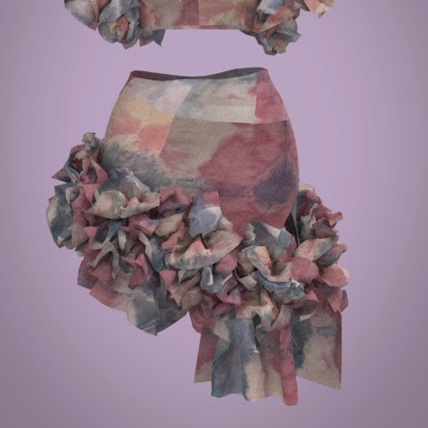 This is a virtual garment in Clo, where I imported the fabric and attempted to see what type of garment it could make. This is another way, that I will be working from the physical relm to the digital realm. I’m hoping to use Clo to create a virtual heaven space, as I use TAC to create the textiles for the space.